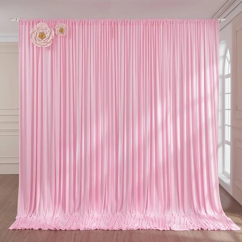 2 Panels Ivory White Backdrop Curtains (Wrinkle Resistant Polyester Wedding Drapes For Photography & Parties) pink 2 Panels W1.5xh2.14m