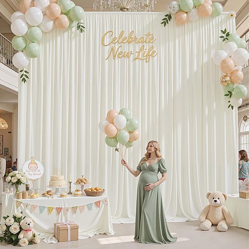 2 Panels Ivory White Backdrop Curtains (Wrinkle Resistant Polyester Wedding Drapes For Photography & Parties) ivory white 2 Panels W0.75xh3m