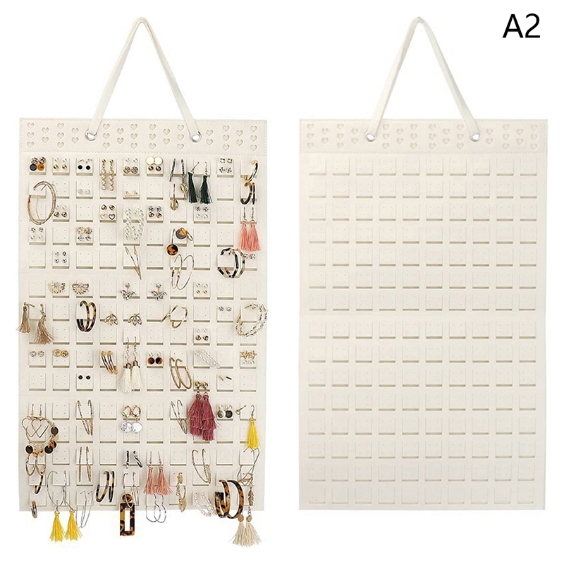 Wooden Wall Mounted Jewelry Organizer Necklace Earrings Display Rack beige