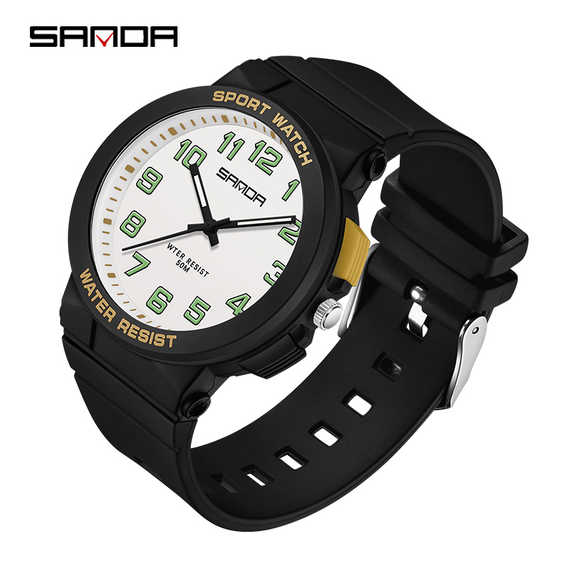 Kids Waterproof Sports Watch With Soft TPU Strap Quartz Movement For Students black gold