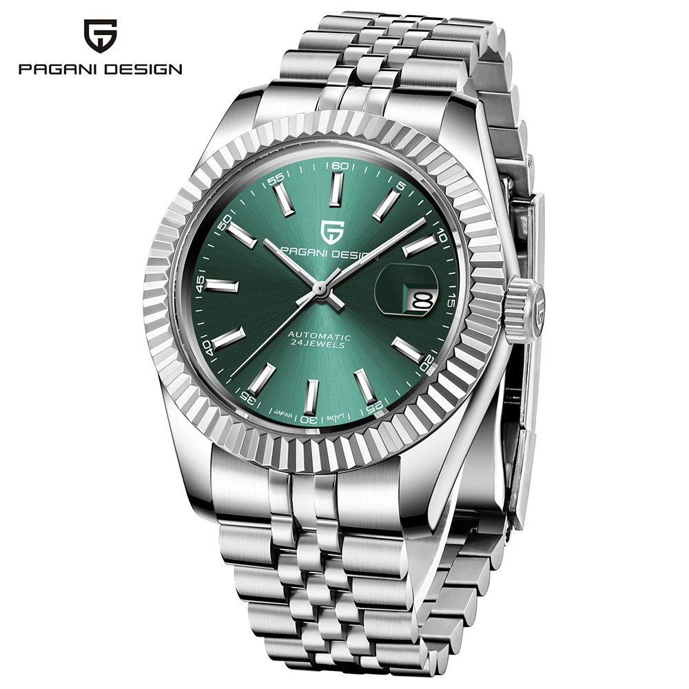 Mens Automatic Mechanical Watch With Sapphire Glass Stainless Steel Business Wristwatch green