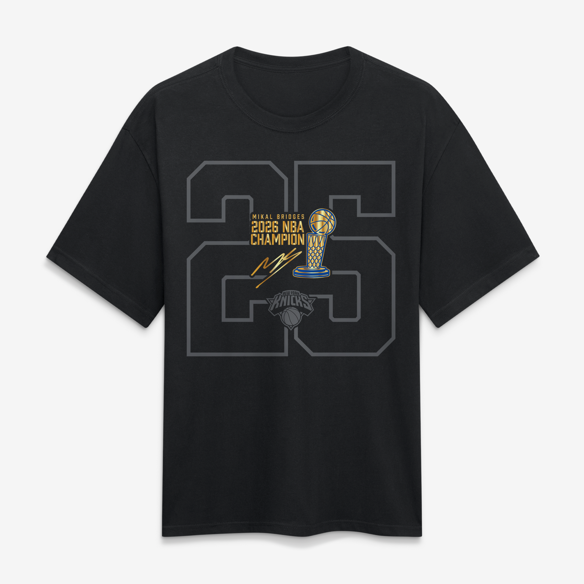 T-shirt épais Fanatics Mikal Bridges noir New York Knicks, collection trophée des champions NBA 2026 - Homme Taille: M
