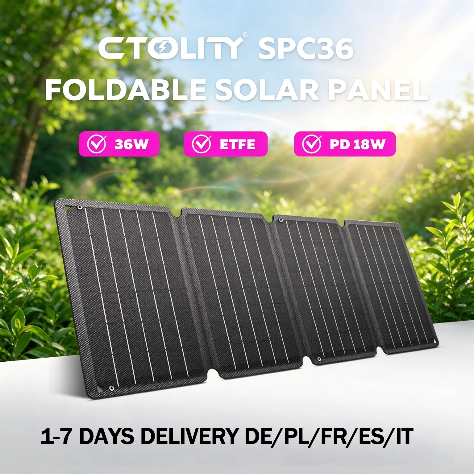 CTOLITY ETFE 36W 14V 100W 20,5V Faltbares Solarpanel, tragbare Falttasche, 23 % Wirkungsgrad, Energiespeicherung, USB Typ-C, für Powerstation, Powerbank