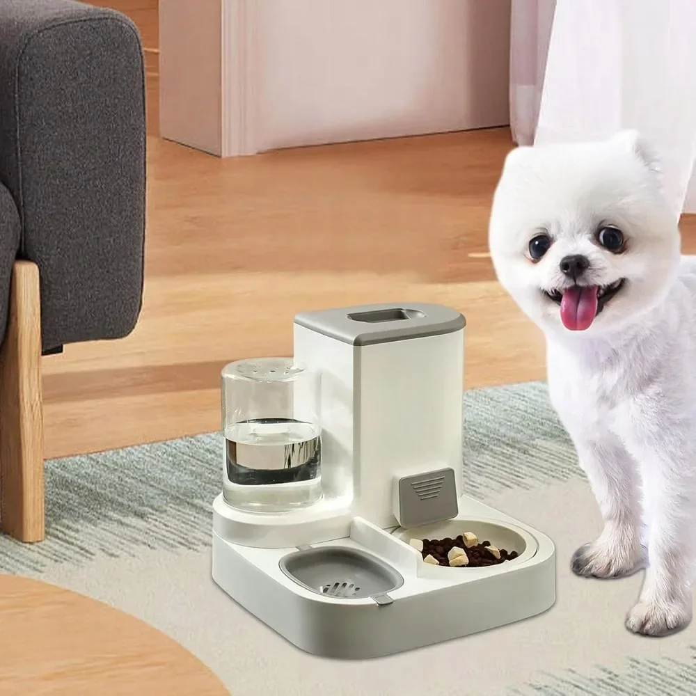 Distributeur automatique de nourriture et d’eau pour animaux de compagnie, 2 en 1, avec réservoir de 2,2 litres pour la nourriture et de 1 litre pour l’eau, bol en acier inoxydable pour nourriture et