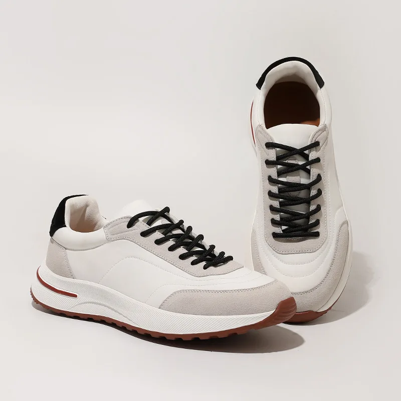 Neue Herrenschuhe aus echtem Leder, Patchwork-Freizeitschuhe, italienische Freizeitsportschuhe, coole Schnür-Sneaker