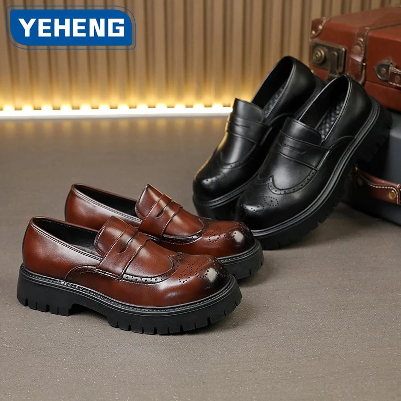 Italienische Marken-Herrenschuhe, formelle Schuhe mit dicker Sohle, britischer Stil, Business- und Pendler-Schuhe, lässige Retro-Designer-Trend-Hochzeitsschuhe
