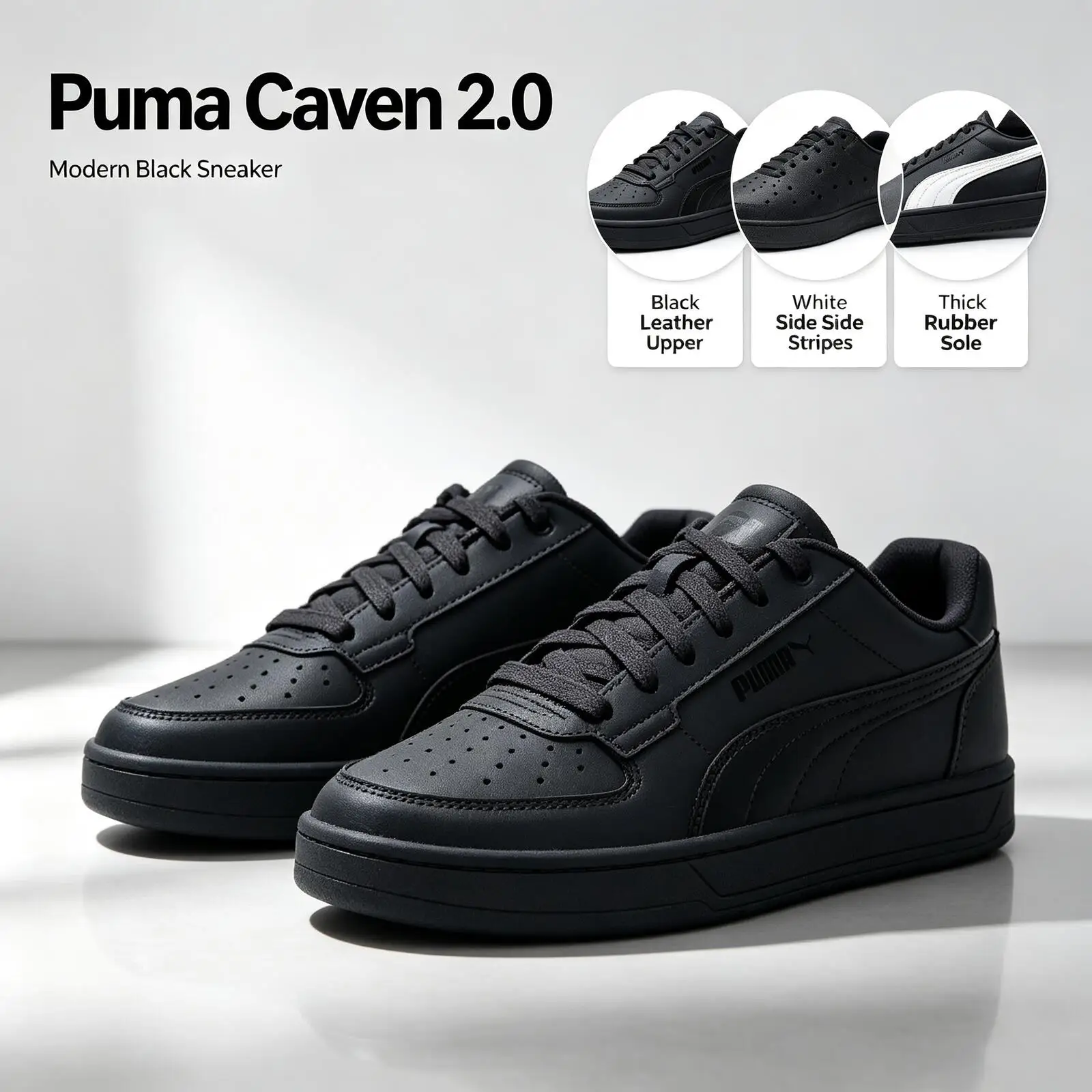 Puma Caven 2.0 392290-37 Sneaker für Damen und Herren, schwarze, niedrig geschnittene Freizeitschuhe, Sportschuhe.