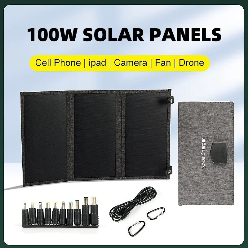 100W Faltbares Solarpanel 18V DC5521 Typ-C USB Photovoltaik-Ladegerät für Outdoor-Handys, Tablets, Schnellladung, Mobile Powerbank
