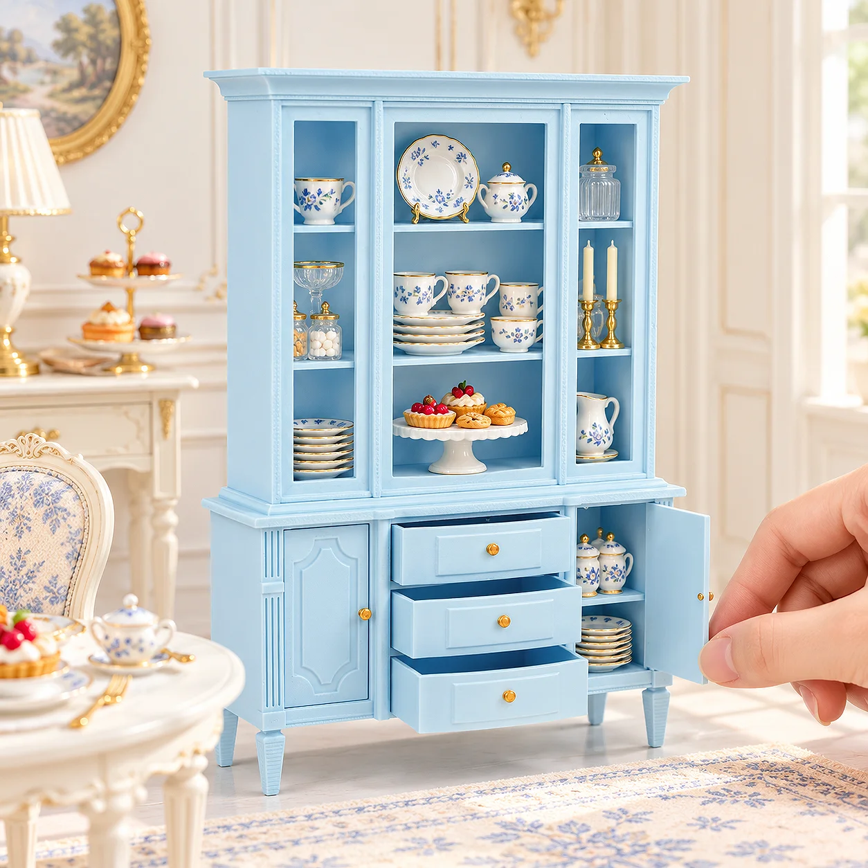 Mobilier pour maison de poupée, mobilier miniature, modèles miniatures pour maison de poupée, échelle 1:12, buffet français imprimé en 3D à l’échelle 1/12, disponible en deux couleurs, meuble de rangement, vitrine, étagère de rangement, meuble...