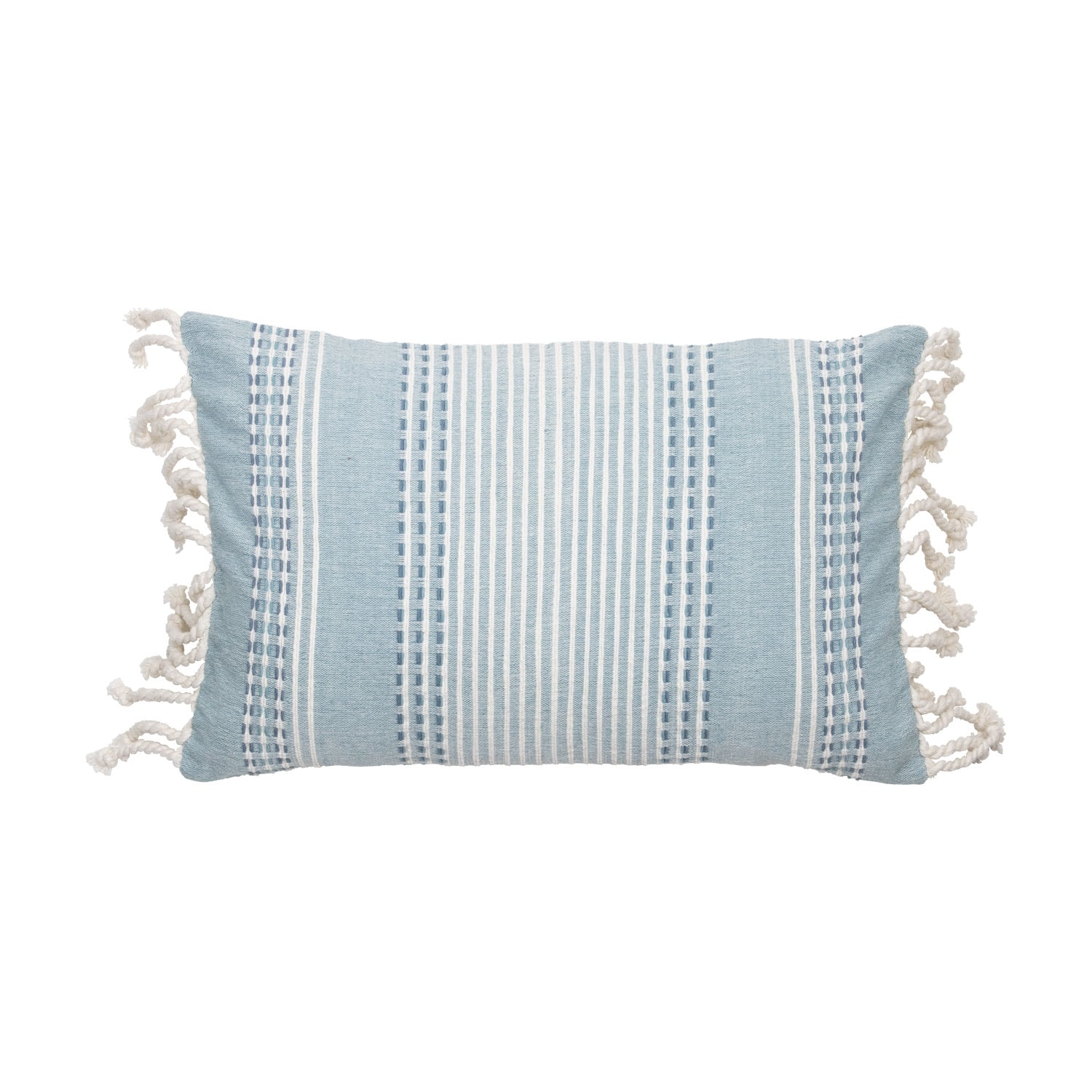 Foreside Home & Garden Blue Hand Woven 14 x 22 inch Decorative Cotton Throw Pillow Cover with Insert and Hand Tied Tassels