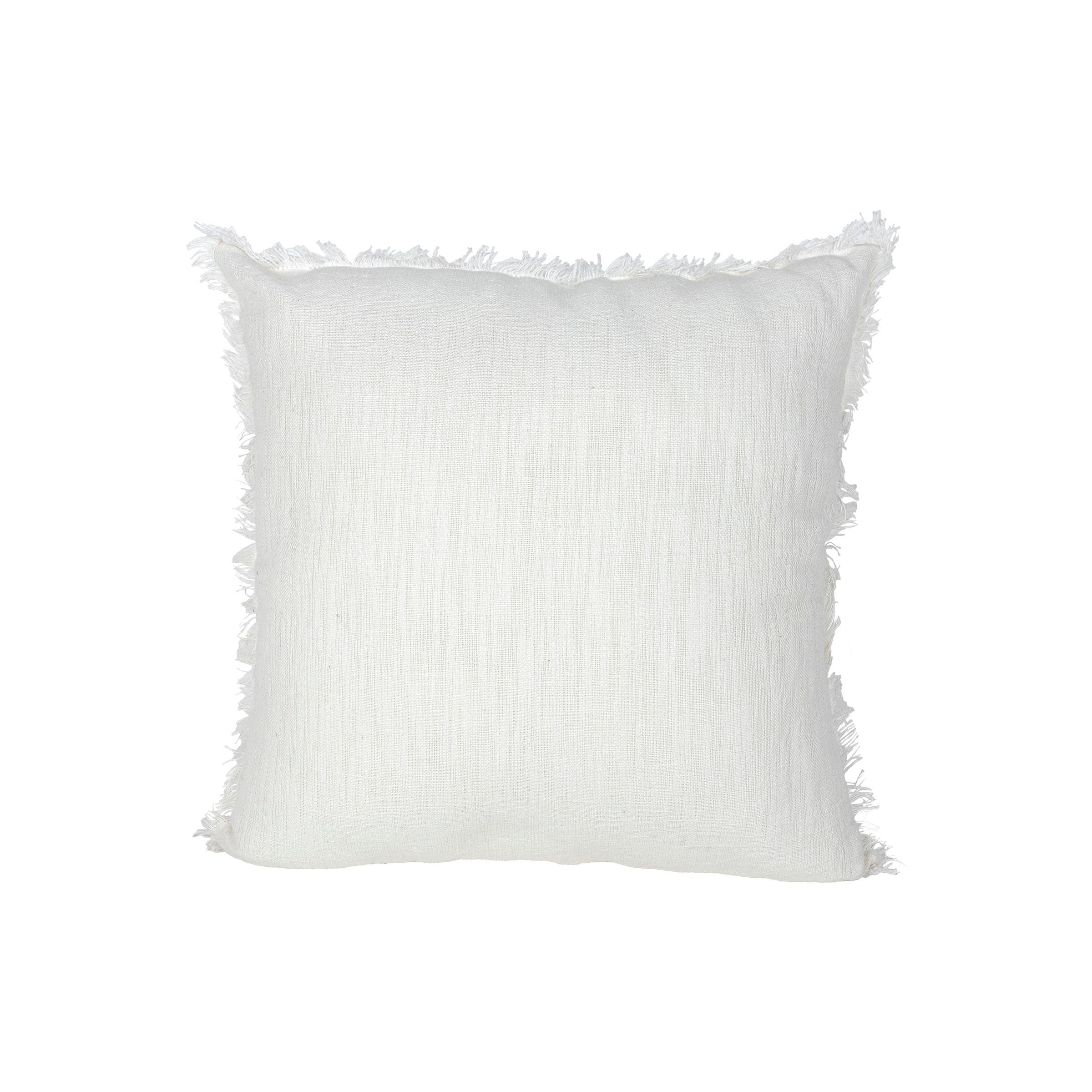 Foreside Home & Garden Fringe Pillow White Cotton & Linen
