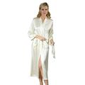 Silk Cocoon Women Pure Silk Dressing Gown - Woman Silk Robe - Silk Negligee- 100% Mulberry Silk Nightwear - Crepe Satin Silk - A08 -Ivory Large