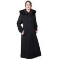 Womens Wool & Cashmere Faux Fur Trim Hooded Long Winter Coat (24, Black)