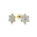 Minimalist Tiny CZ Flower Stud Earrings For Women For Teen Cubic Zirconia Real Gold Screw back