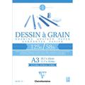 Clairefontaine 96682C Zeichenblock Kopfseitig Geleimt Dessin a Grain, Din A3, 29.7 x 42 cm, 40 Blatt, 125 g, weiß