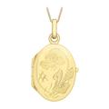 CARISSIMA Gold Women's 9 ct Yellow Gold Oval Flower and Leaf Locket Pendant on Curb Chain Necklace of 46 cm/18 inch