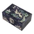 Antique Alive Mother of Pearl Birds and Pine Tree Design Lacquered Wooden Purple Mirrored Jewellery Trinket Keepsake Treasure Gift Box Case Chest Organizer