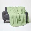 HOMESCAPES - 100% Organic Cotton Waffle Blanket - Sage Green - Double Bed Size 228 x 228 cm - Super Soft Combed Cotton Blanket Throw