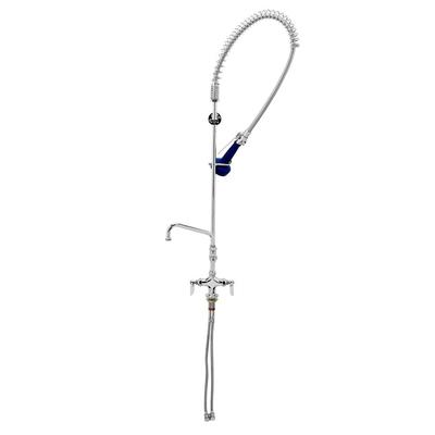 T&S B-0113-A06-B08C EasyInstall Deck Mounted 46 1/4" High Pre-Rinse Faucet with Flex Inlets, Ergonomic Low Flow Spray Valve, 44" Hose, 6" Add-On Faucet, and 6" Wall Bracket