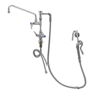 T&S B-0602 Deck Mounted Pot / Kettle Filler Faucet with Flex Inlets, Hook Nozzle Spray Valve, 60" Hose, 12" Add-On Faucet, Supply Hoses, Supply Stops, Vacuum Breaker, and Wall Hook