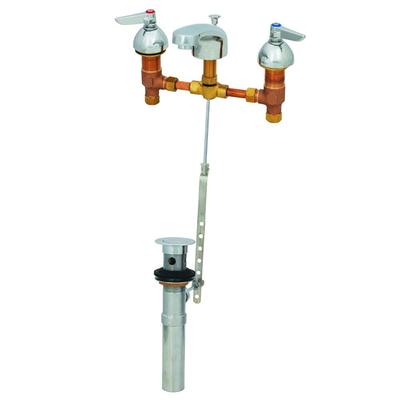 T&S B-2991-P Easy Install Faucet with 8" Centers, 5 1/4" Spout, Push Button Caps, and Pop Up Drain Assembly