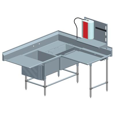 Eagle Group FNP2840218R48TL Two 28" x 20" Bowl Stainless Steel Spec-Master Commercial Corner Compartment Prep Sink with Right Side Prep Area and 18" Drainboard