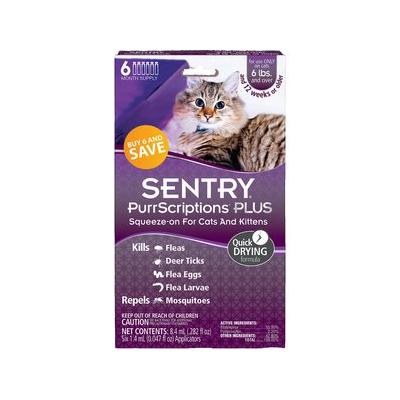 Sentry PurrScriptions Flea & Tick Spot Treatment for Cats, over 6 lbs, 6 Doses (6-mos. supply)