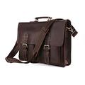 YAAGLE Handmade Bags 100% Crazy Horse Handmade Leather Men's Briefcase Handbag Messenger Bag Laptop Bag Cowboy,15.5"(39cm) L x 3"(7.6cm) D x 11.5"(29cm) H,Dark Coffee (Dark Coffee)