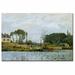 Trademark Fine Art "Boats at Bougival, 1873" by Alfred Sisley Painting Print on Wrapped Canvas in White/Black | 35 H x 47 W x 2 D in | Wayfair
