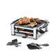 ROMMELSBACHER RCC 1000 Raclette-Grill (Tischgrill, für 4 Personen, gerippte Alu-Druckguss-Grillplatte mit Xylan Plus Antihaftbeschichtung, Parkdeck, 4 Pfännchen, 4 Schaber, 1000 W) chrom