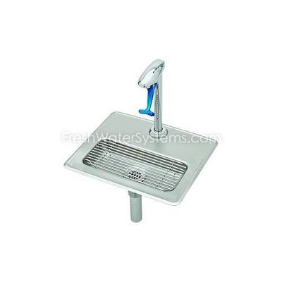 T&S Brass B-1230 Deck Mounted Push-Back Pedestal Glass Filler Station with Drip Pan & Drain