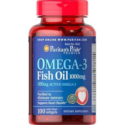 Puritan's Pride 2 Pack of Omega-3 Fish Oil 1000mg-100-Softgels