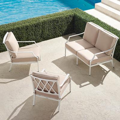 Grayson 3-pc. Loveseat Set in White Aluminum - Sand with Natural Piping, Sand with Natural Piping - Frontgate