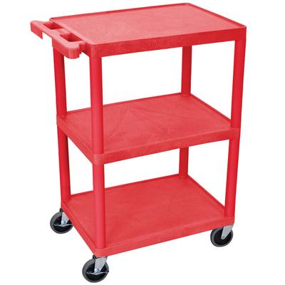 Luxor HE34-RD Red 3 Shelf Utility Cart - 18" x 24" x 32 1/2"