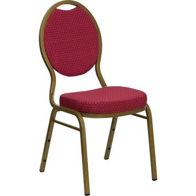 Burgundy Patterned Teardrop Banquet Chair-Gold Frame