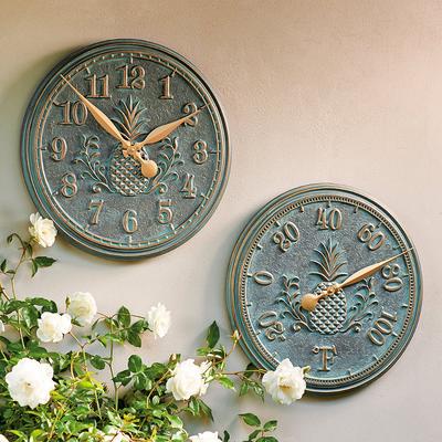 Classic Pineapple Clock and Thermometer - Clock, Verdigris Clock - Frontgate