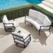 Carlisle 3-pc. Curved Sofa Set in Onyx Finish - Rumor Slate with Rumor Vanilla Piping, Rumor Slate with Rumor Vanilla Piping - Frontgate