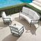 Carlisle 3-pc. Curved Sofa Set in Slate Aluminum - Standard, Rumor Vanilla with Dupione Sand Piping - Frontgate