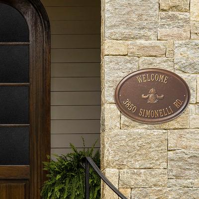 Designer Oval Wall Address Plaque - Bronze/Verdigris Plaque with Fleur-de-Lis, Standard, 1 Line - Frontgate