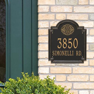 Designer Square Wall Address Plaque - Bronze/Verdigris Plaque with Medallion, Standard, 2 Lines - Frontgate