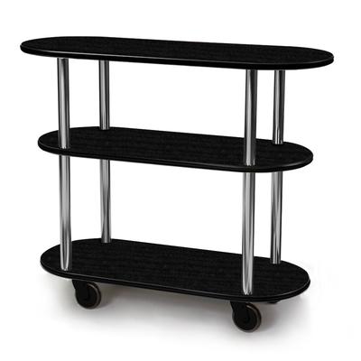 Geneva 36200-08 Oval 3 Shelf Laminate Table Side Service Cart with Ebony Wood Finish - 16" x 42 3/8" x 35 1/4"