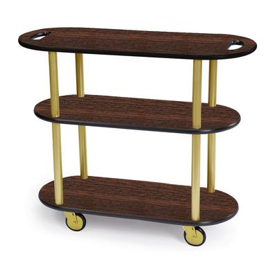 Geneva 36204-11 Oval 3 Shelf Laminate Table Side Service Cart with Handle Cutouts and Mahogany Finish - 16" x 42 3/8" x 35 1/4