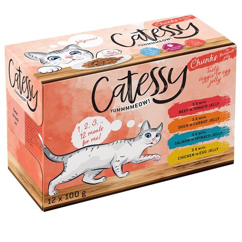 12x100g Chunks in Vegetable or Egg Jelly Catessy Wet Cat Food