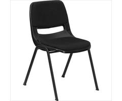 HERCULES 880 lb. Capacity Black Ergonomic Shell Stack Chair with Padded Seat and Back - RUT-EO1-01-P
