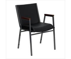 HERCULES Heavy Duty, 3'' Thickly Padded, Black Vinyl Upholstered Stack Chair with Arms - XU-60154-BK