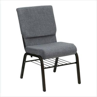 18.5''W Gray Fabric HERCULES Church Chair with 4.25'' Thick Seat, Book Rack - Gold Vein Frame - XU-C