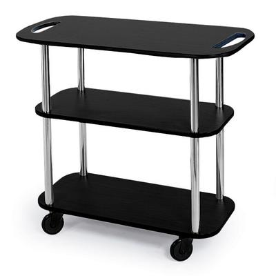 Geneva 36104-05 Rectangular 3 Shelf Laminate Tableside Service Cart with Handle Cutouts and Black Finish - 16" x 42 3/8" x 35 1/4