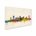 Trademark Fine Art "Nashville Watercolor Skyline" by Michael Tompsett Graphic Art on Wrapped Canvas 12.0 H x 19.0 W x 2.0 D in blue/green/indigo/orange/red/yellowCanvas | Wayfair