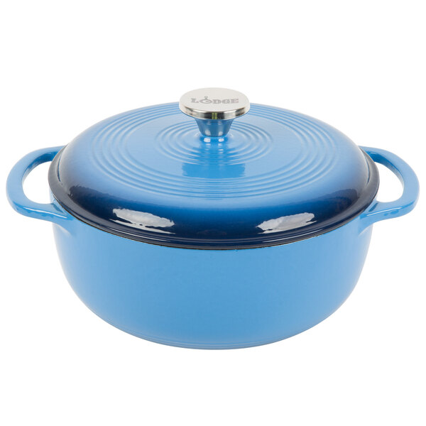 Lodge EC4D33 4.5 Qt. Caribbean Blue Enameled Cast Iron Dutch Oven