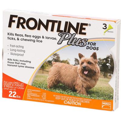 Frontline Plus for Small Dogs up to 22lbs (Orange) 3 Doses